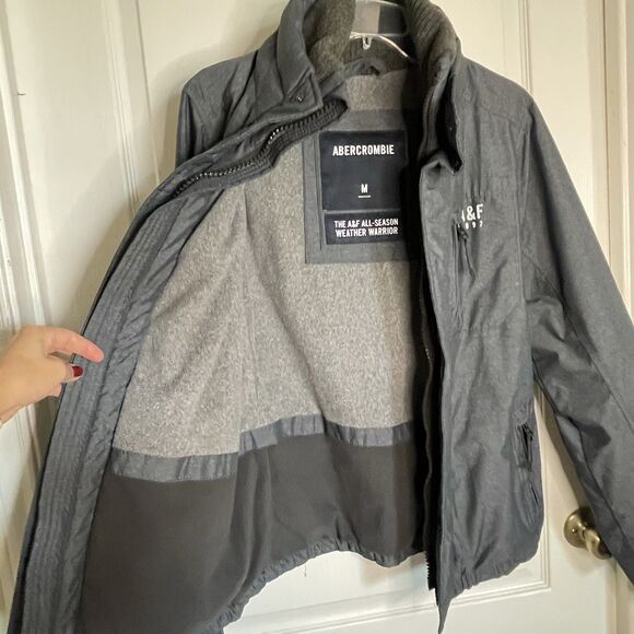 Abercrombie & Fitch Jacket Mens M Gray A&F All Season Weather Warrior Zip Coat - Picture 4 of 7